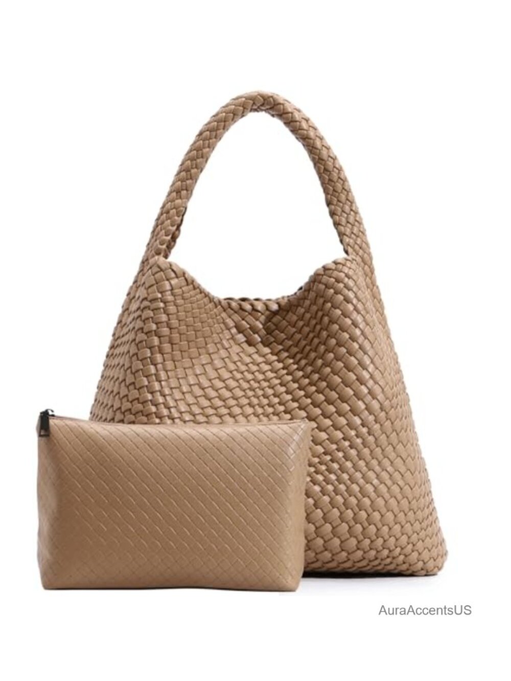 Woven Tote Bag with Vegan Leather Shoulder Hobo Handbag Large Capacity Purse